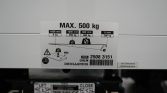 Label on equipment indicating max load 500 kg with weight distribution diagram and serial 2508 3151 (Dhollandia)