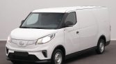 White cargo van shown in a neutral setting, front and side view, with black bumper and wheel arches