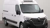 White Renault cargo van with a refrigerated unit on the roof, front grille and headlights visible, angled showroom photo