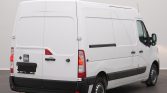 White cargo van shown from the rear-right side, with rear doors closed and a black bumper.