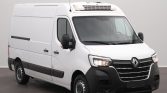 White Renault cargo van with a refrigeration unit on the roof, shown in a front-three-quarter view.
