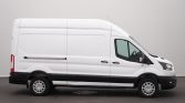 White cargo van shown in profile against a plain background, highlighting its elongated body and side door panels