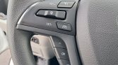 Close-up of steering wheel control buttons for cruise control and menu navigation on a modern car dash (RES+, SET-, cancel, and a directional pad with OK).