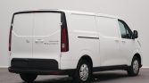 Rear-right view of a white Maxus Deliver 7 cargo van with double rear doors and black bumper on a neutral backdrop.