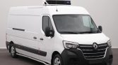 White Renault commercial cargo van with a refrigerated roof unit for cold transport on top of the van's cabin area