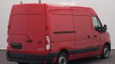 Red Renault Master cargo van shown from the rear-right with a roof refrigeration unit and black bumper edge.