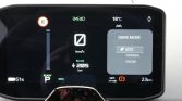 Digital car dashboard: speed 0 km/h, Eco drive mode selected, range 205 km, battery 51%.